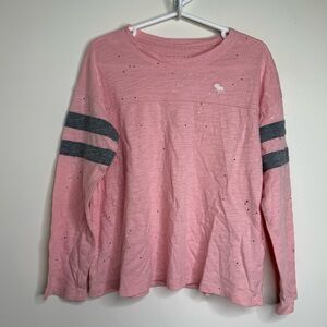 Abercrombie Kids Pink Sparkly Shirt Kids Size 5/6 Long Sleeve Flawed